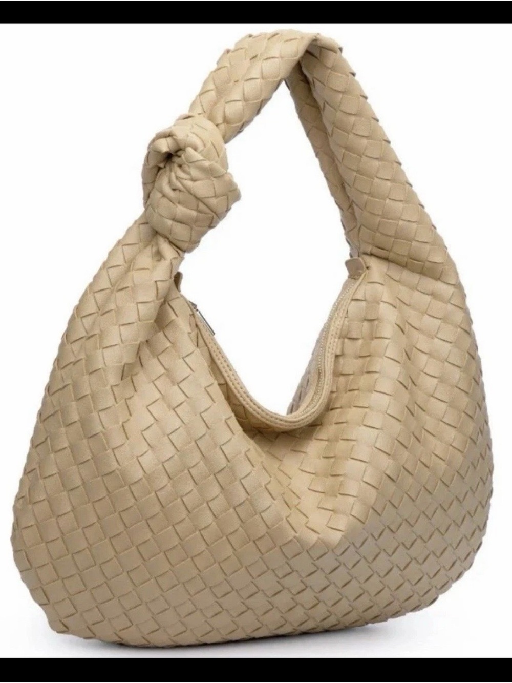 Urban Expressions Woven Knot-Handle Hobo Bag in Beige